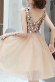 Sparkly V-Neck Sequins Tulle Homecoming Dresses N2140