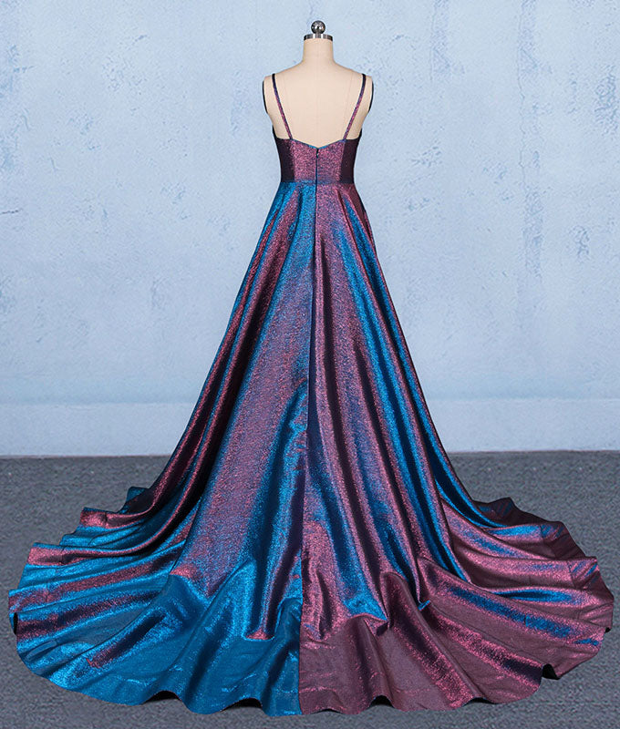 A Line V-Neck Sleeveless Prom Dresses Spaghetti Straps Long Evening Dresses N2328