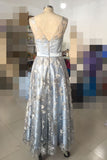 Light Blue Sleeveless Prom Dresses with Lace Lace Floor Length Evening Dresses N1148