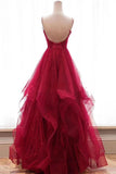 Spaghetti Straps V-Neck Asymmetrical Sparkly Long Prom Dresses
