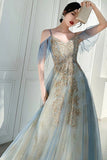 Unique V-Neck Long Tulle Party Dresses with Lace Sexy Sleeveless Long Prom Gown N2103