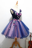 Cute V-Neck Unique Flowers Homecoming Dresses with Beading Sweet 16 Dresses N2156