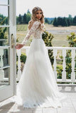 A Line Long Sleeves Lace Appliqued Open Back Wedding Dresses