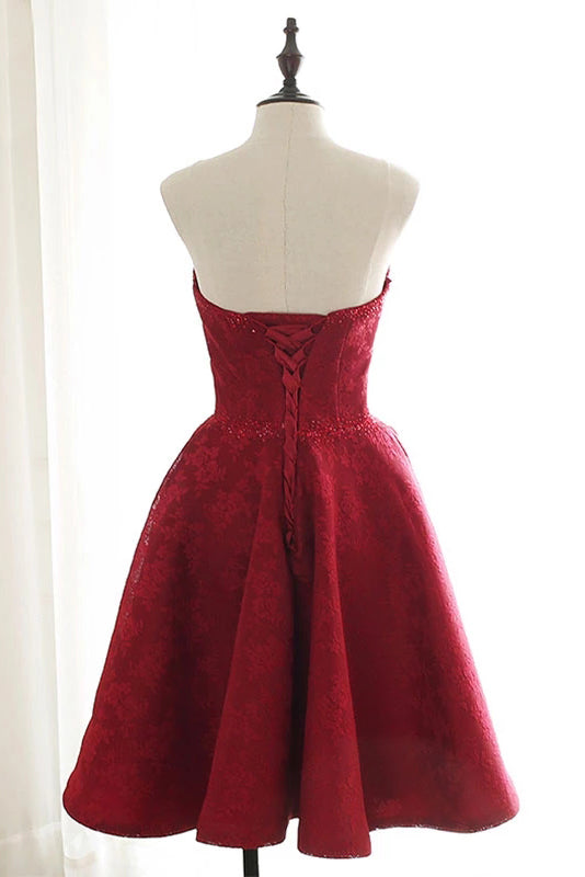 Burgundy A Line Sweetheart Lace Homecoming Dresses N2137