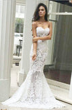 Mermaid Sweetheart Long Lace Wedding Dress Strapless Sweep Train Bridal Dress N523