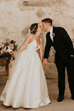 Ivory Sleeveless Beach Wedding Dresses Floor Length Satin Spaghetti Straps Bridal Dresses N2490