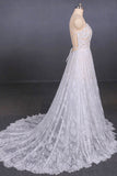 Spaghetti Straps Sweetheart Lace Wedding Dresses Lace Bridal Dresses with Long Train N2284