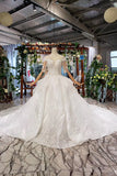 Ball Gown Half Sleeves Lace Bridal Dresses with Sequins Sheer Neck Long Wedding Dresses N1970