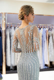 Gorgeous Mermaid Crystal Sweep Train Long Sleeves Beaded Evening Dresses N2281