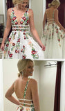 V-Neck Prom Dresses with Sleeveless Floor Length Formal Dresses with Appliques N1555