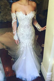 Mermaid Sweetheart Long Sleeves Court Train Tulle Wedding Dress with Appliques N2502