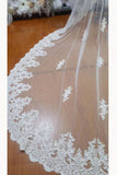 One Layer Tulle Bridal Veils with Lace Applique Edge Ivory Wedding Veil V036