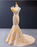 Luxurious Mermaid One Shoulder Long Prom Dresses Gorgeous Yellow Evening Dresses N2413