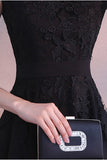 Black Cap Sleeves Satin Short Homecoming Dresses with Lace N1961
