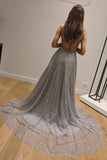 A Line Sleeveless Silver Backless Fashion Custom Unique Design Long Prom Dresses N2247