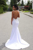 Spaghetti Straps Mermaid Wedding Dresses with Lace Appliques Sexy Backless Bridal Dresses N2508