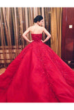 Sweetheart Sleeveless Lace Appiques Puffy Red Quinceanera Dresses N2079