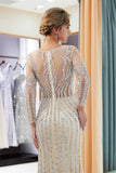 Beaded Evening Dress Luxury Mermaid Crystal Sweep Train Long Sleeves Prom Dress WH72698