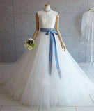 Sweetheart Ball Gown Sweetheart Tulle Wedding Dresses with Blue Belt N2684
