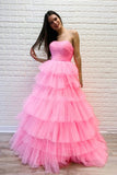 Strapless Layers Prom Dresses with Lace Up Back Floor Length Evening Dresses N2602