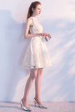 A Line Sleeveless Lace Flower Appliques Homecoming Dresses N1972