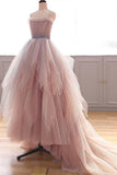 Vintage A Line Spaghetti Straps Blush Prom Dresses Puffy Ruffles Party Dresses N2468