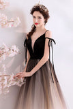 Deep V-Neck Sleeveless Floor Length Tulle Ombre Prom Dresses N2313