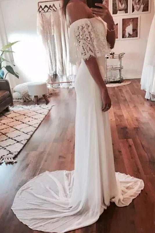 Country Beach Wedding Dresses Lace Chiffon Wedding Gown Bohemian Bridal Gowns N25066