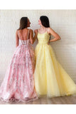 Modest Tulle A-line Appliques Spaghetti Straps Floor Length Lace Prom Dresses N2611