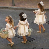A Line 3/4 Sleeve Lace Flower Girl Dresses Baby Dresses with Champagne Sash