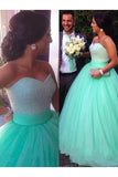 Ball Gown Sleeveless Sweetheart Tulle Brush Train Beading Plus Size Prom Dress N2214