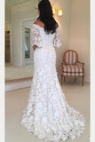 Off the Shoulder Half Sleeves Lace Wedding Dresses