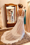 Unique V-Neck Long Sleeve Backless Lace Boho Wedding Dresses
