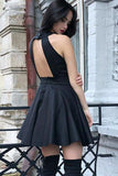 Black Lace Satin Homecoming Dresses Fashion Sleeveless Short Prom Dresses N1819