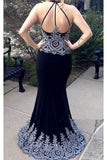 Dark Navy Blue Mermaid Prom Dresses with Appliques Charming Long Formal Dresses N2620