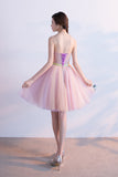 Pink Sweetheart Tulle Beaded Homecoming Dresses with Ribbon N1728