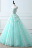 Tiffany Blue Sweetheart Puffy Tulle Prom Dresses with Lace Appliques Long Graduation Dresses N2545