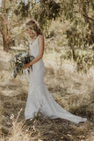 Sexy Mermaid Lace Beach Wedding Dress, Boho Backless Long Wedding Gown N2595