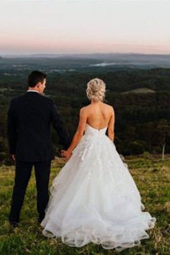 Charming Sweetheart Tulle Wedding Dresses Puffy Backless Beach Wedding Gown N1771