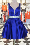 Cute Short Prom Dress Homecoming Dress,Royal Blue Beading Sleeveless Homecoming Dress,N176