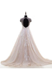 Puffy Lace Appliqued Tulle Long Beach Wedding Dresses Open Back Bridal Dresses N1635