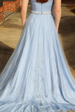 Strapless A Line Satin Prom Dresses with Beading Waist Unique Long Evening Dresses N1181