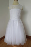 A Line Sleeveless Tulle Flower Girl Dresses with Bow Lace Flower Girl Dresses F027