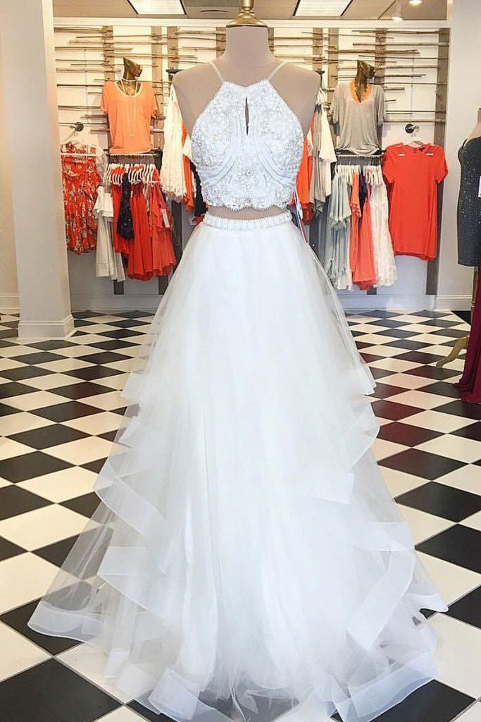Two Piece Floor Length Prom Dresses with Beading  Prom Dresses for Teens N1423