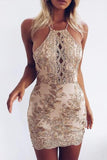Sexy Sheath Spaghetti Straps Open Back Mini Homecoming Dresses with Appliques,N329