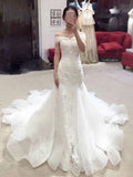 Sexy Mermaid Off-the-shoulder Chapel Train Lace Applique Bridal Dresses Wedding Gown N547