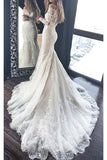 Gorgeous Mermaid Wedding Dress with Long Sleeves, Lace Bridal Dress with Long Train N1457