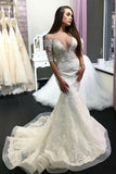 Gorgeous Sheer Neck Half Sleeves Lace Appliques Mermaid Long Wedding Dresses N2484