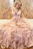 Gorgeous V Neck Ruffled Prom Dresses, Charming Sleeveless Party Dresses N1534