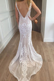 Sexy Mermaid Lace Beach Wedding Dresses Boho Backless Long Wedding Gown N2595